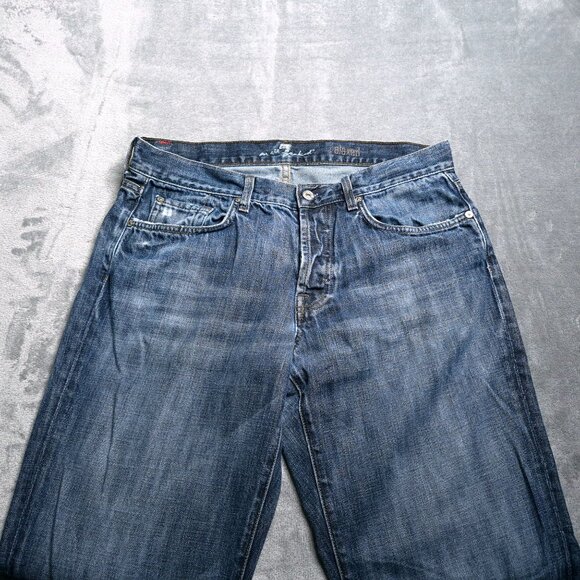 Mens 7 For All Mankind Relaxed Fit Distressed Jeans 33 Button Fly Medium Wash - Picture 7 of 10